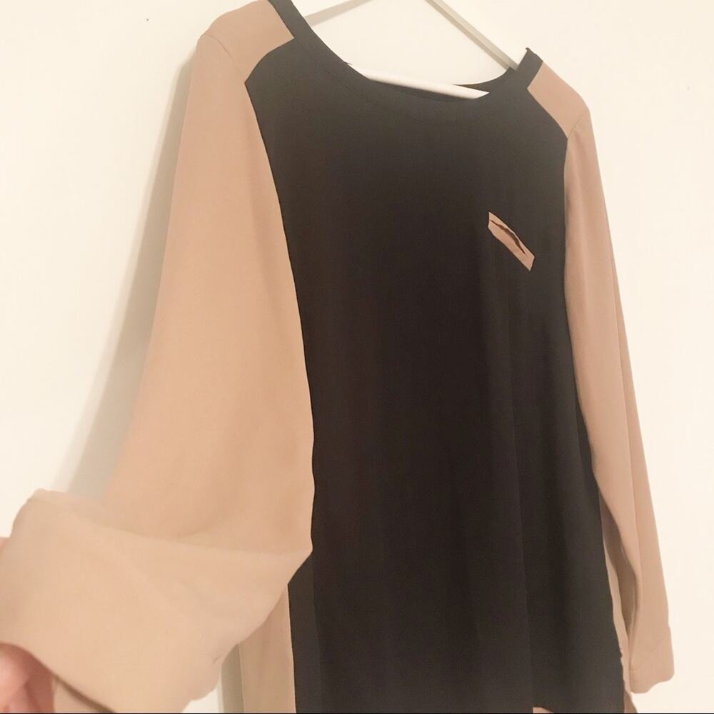 AB Studio black/tan long sleeve blouse SZ L - Picture 2 of 7